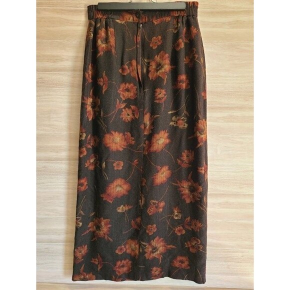 Kathie Lee Black Floral Long Skirt Small – Autumn Vintage Elastic Waist - Picture 2 of 6